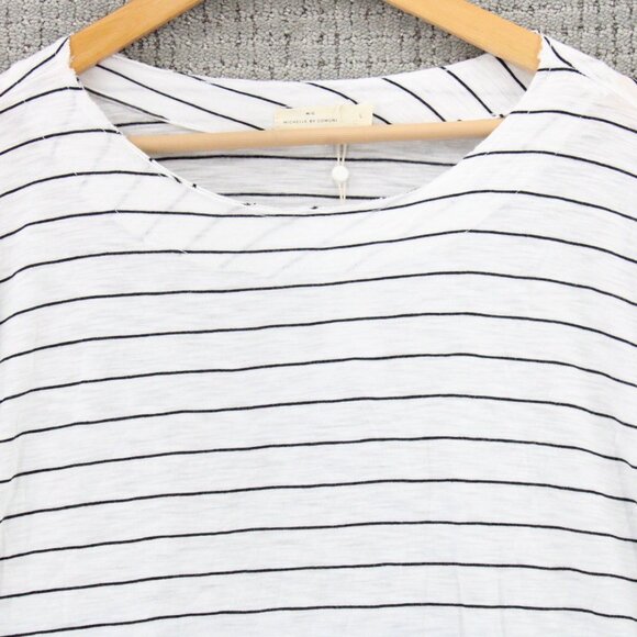 Michelle By Comune Blouse Top Women White Striped Crewneck 3/4 Sleeve Size Large - Picture 5 of 9